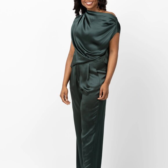 NWT THE SEI Women's Wide Leg Silk Trousers In Hunter Green Size 8 - Picture 3 of 8